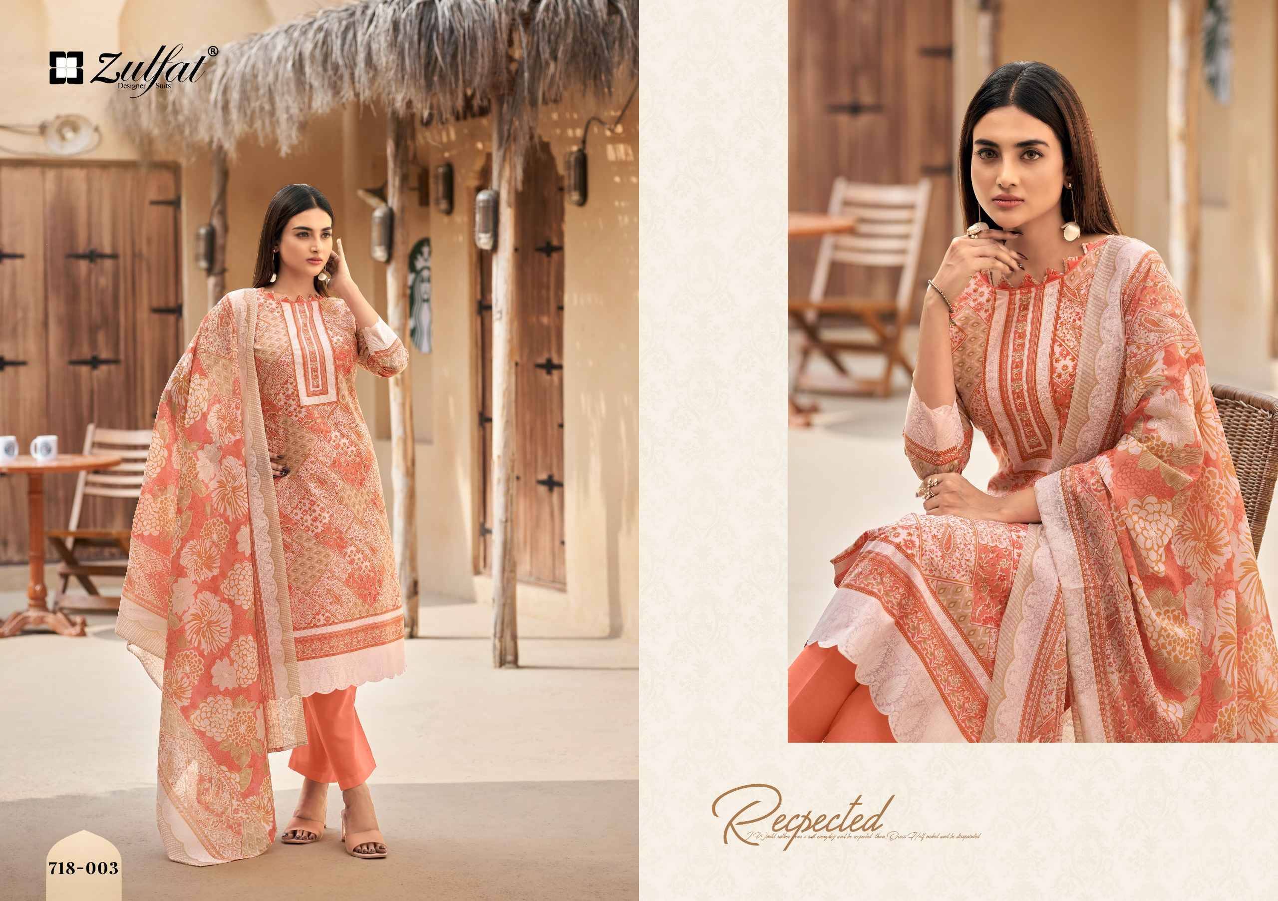 TANAIRA By Zulfat Designer Suits 718 Series Beautiful Stylish Festive Suits Fancy Colorful Casual Wear & Ethnic Wear & Ready To Wear Heavy Cotton Print Dresses At Wholesale Price